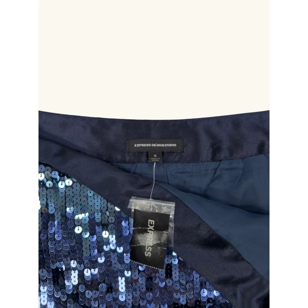 Express Design Studio Blue Ombre Sequin Mini Skirt Navy Party Holiday Size 0